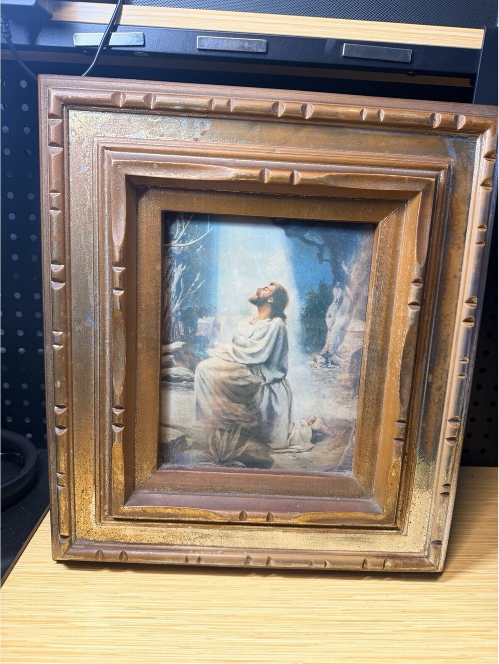Vintage 3D Lentograph Christ in Garden of Gethsemane Victor Anderson Framed Art